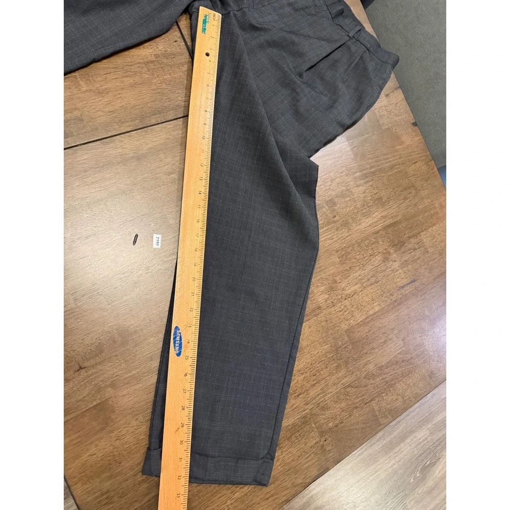 Hart Schaffner Marx Mens 38 Grey Glen Plaid 100% Wool Pleated Cuffed Dress Pants
